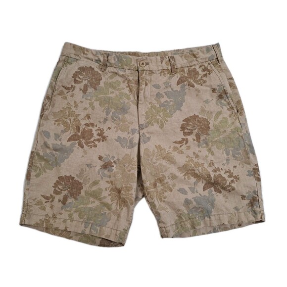 Uniqlo Other - Uniqlo Men's Large Tropical Hawaiian Khaki Shorts Chino Flat Front Hibiscus Tan